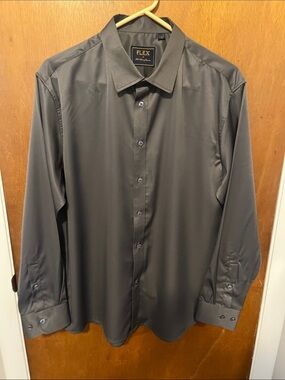 Flex Men's Long-Sleeve Dress Shirt in Charcoal Size L